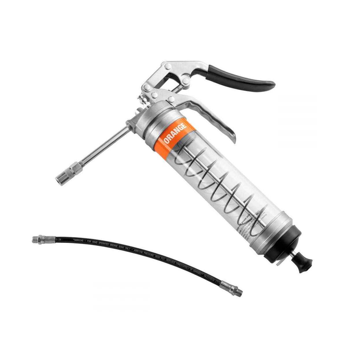 OilSafe® Pistol Grip Grease Gun - Clear - Orange (SKU: 330806)