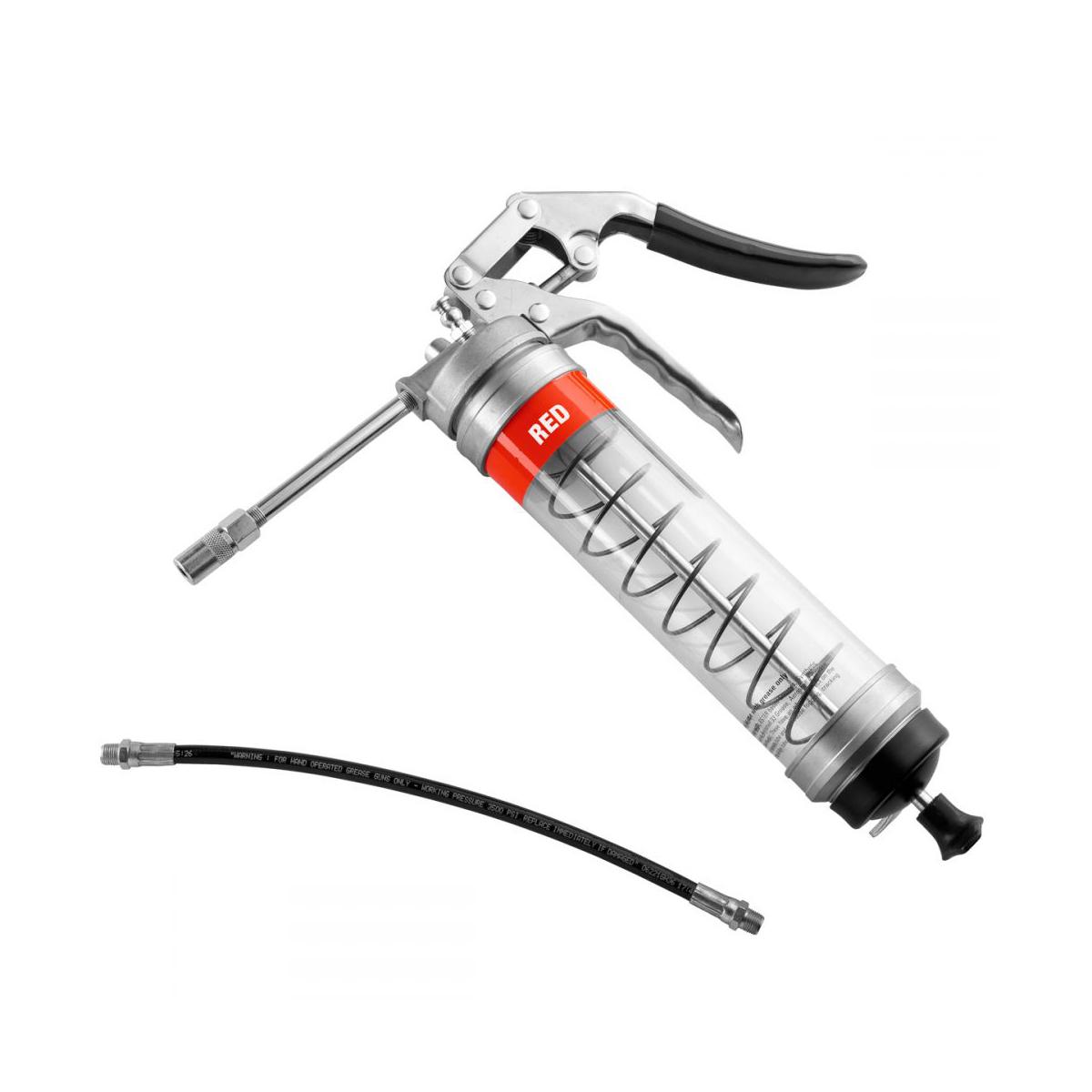 OilSafe® Pistol Grip Grease Gun - Clear - Red (SKU: 330808)