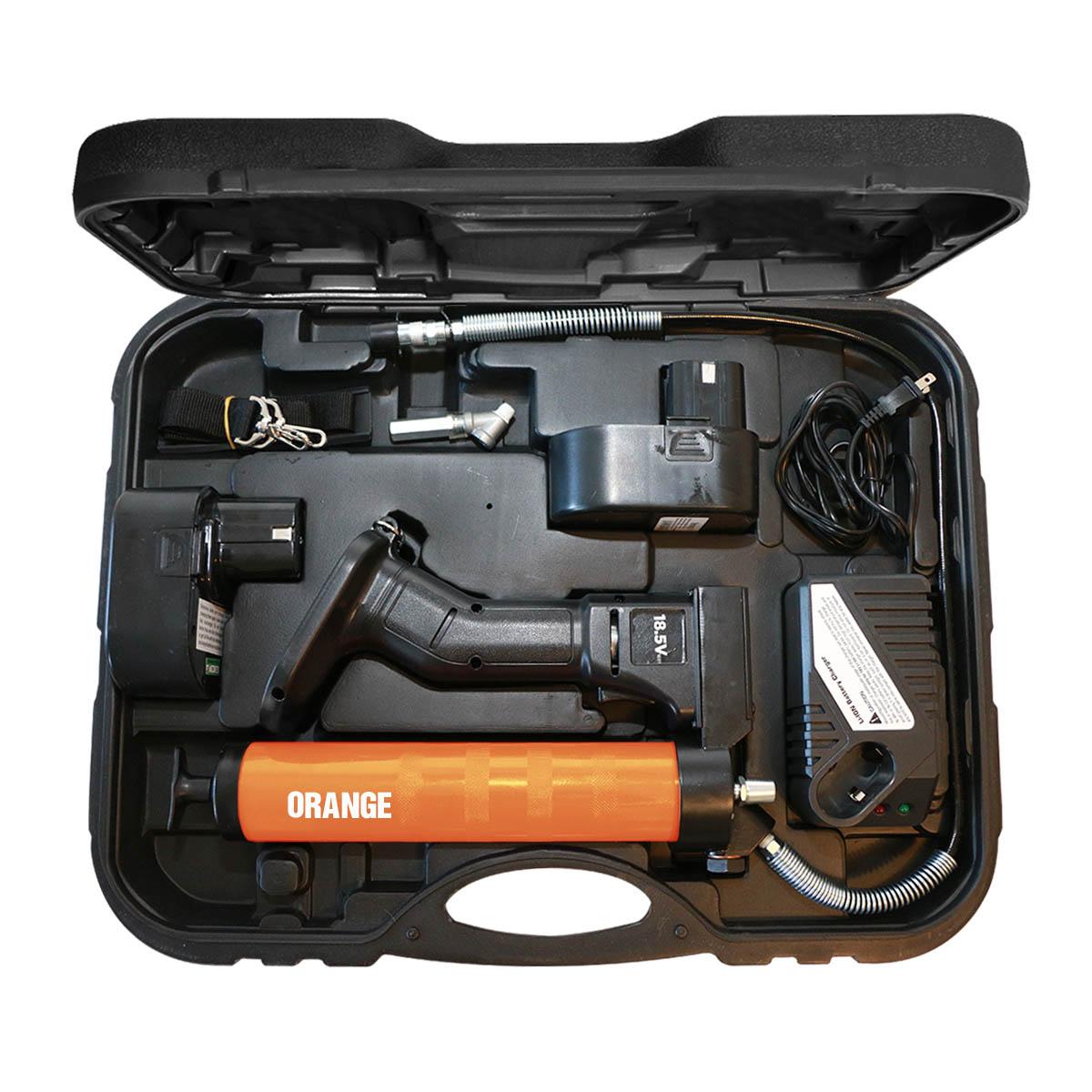 OilSafe® Battery Power HP Steel GG - Orange Includes Case, 2 Batteries, 1 Charger, Swivel Coupler (SKU: 350106)