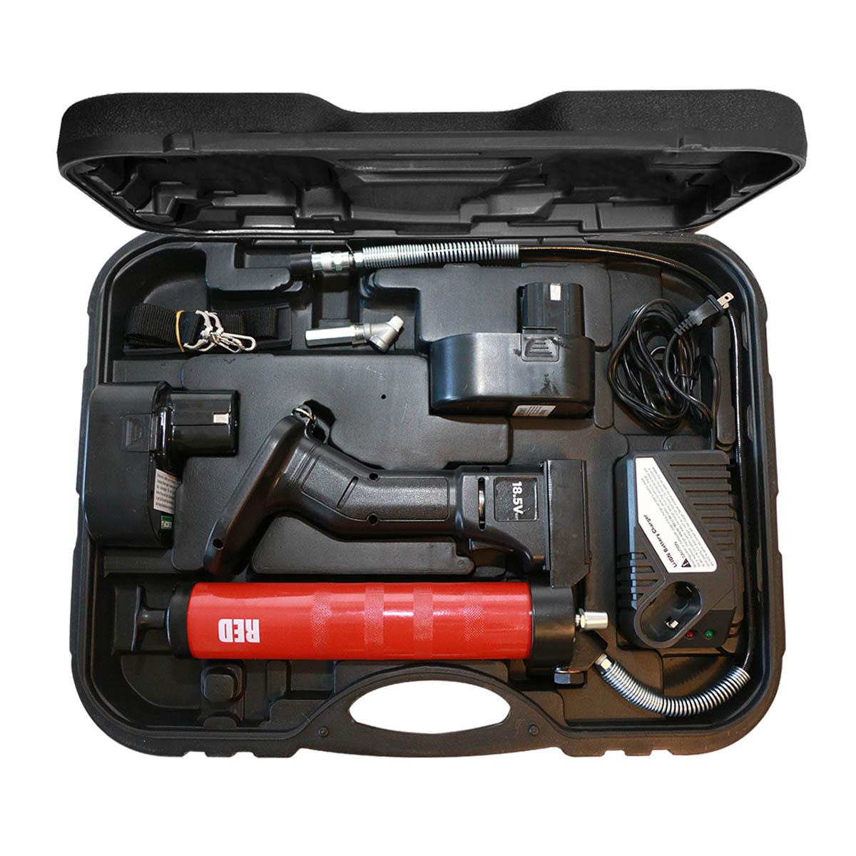 OilSafe® Battery Power HP Steel GG - Red Includes Case, 2 Batteries, 1 Charger, Swivel Coupler (SKU: 350108)