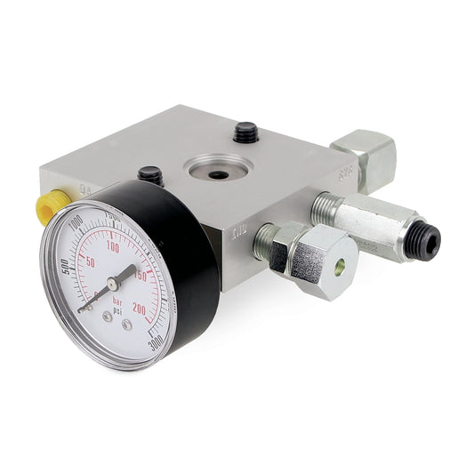 GRACO Pump-to-Reservoir Manifold for Modu-Flo Pumps, NPT, Dry Gauge, Fill Check, Outlet Check, Blowout (Part No. 563324)