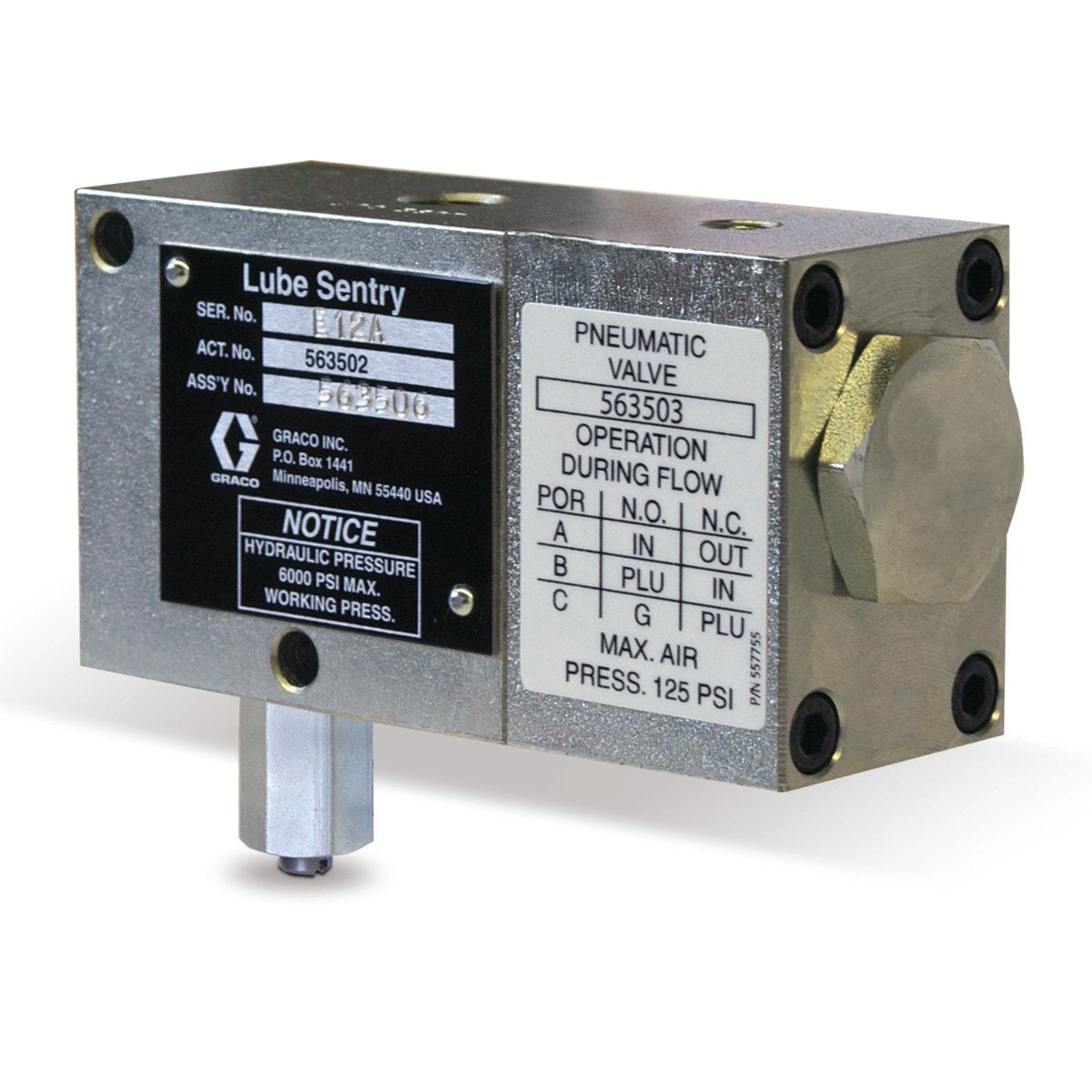 GRACO Pneumatic Lube Sentry Valve, Complete (Part No. 563506)