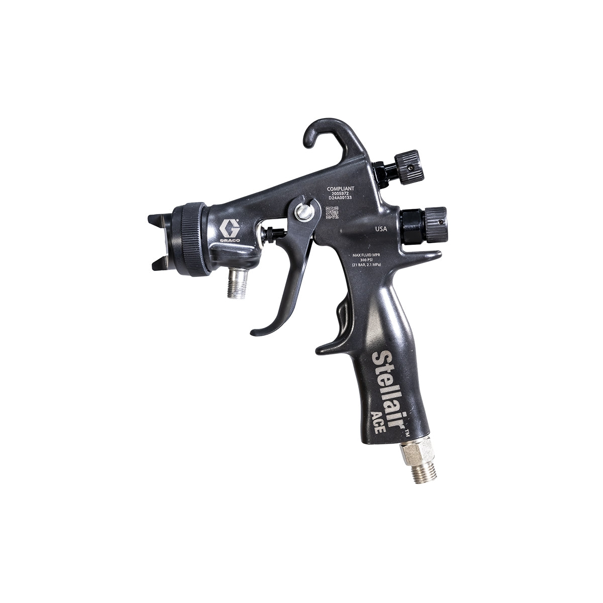 GRACO Stellair ACE Air Spray Pressure Feed Gun, 0.70 in (1.8 mm) Nozzle Size (Part No. 2005973)