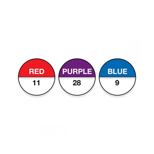 OilSafe® GFP Label Kit – #1-30 – 3 Color (Red, Purple & Blue) (SKU: 900401)