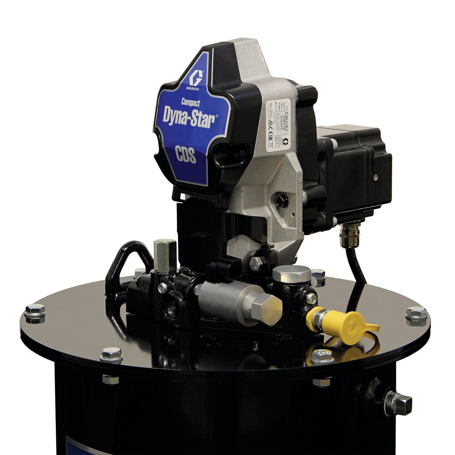 GRACO Compact Dyna-Star® 24 VDC Vent-Valve Grease Pump and 60 lb Reservoir, Follower Plate, Pressure and Low-Level Switch (Part No. CD3261)