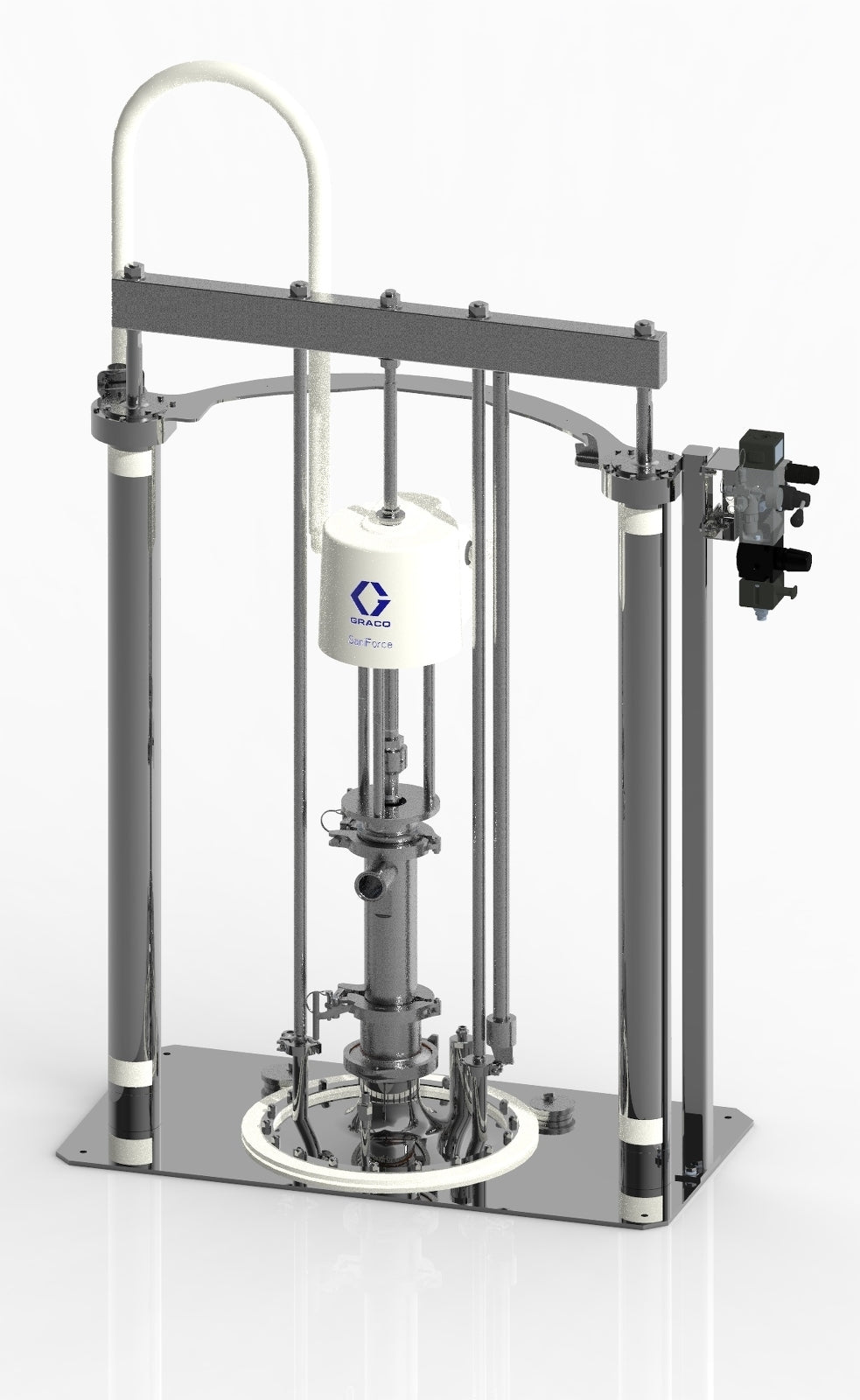 GRACO SaniForce Ram Unit, Carbon Steel Frame, 12:1 PP, Static Wiper, Exposed Pneumatic Controls (Part No. SDU.B05BBC7AA0C21)