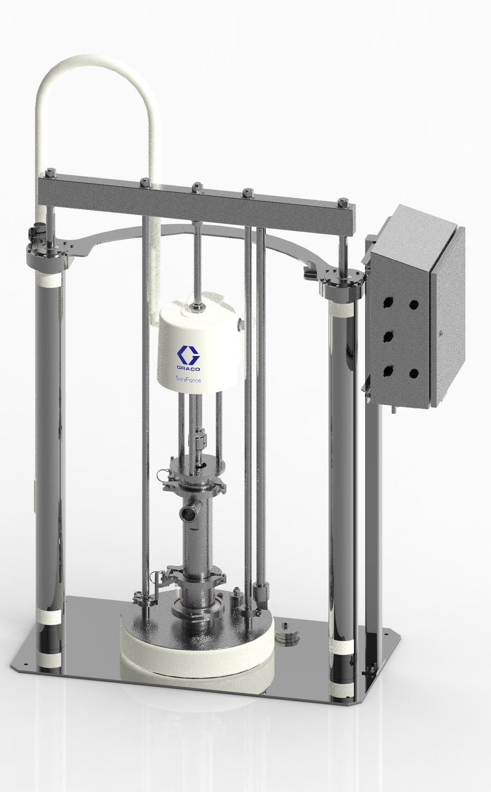 GRACO SaniForce Ram Unit, Stainless Steel Frame, 12:1 PP, Inflatable Seal, Enclosed Pneumatic Controls (Part No. SDU.A05AAA2AA0C21)
