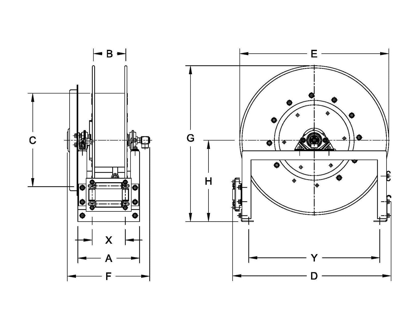 Hannay Reel 716-23-24-15.5J | Hose & Cable Reel | 1/2" Buna Bp Su Swl Jt, Spec Roller Position – Durable Industrial Hose Management Solution
