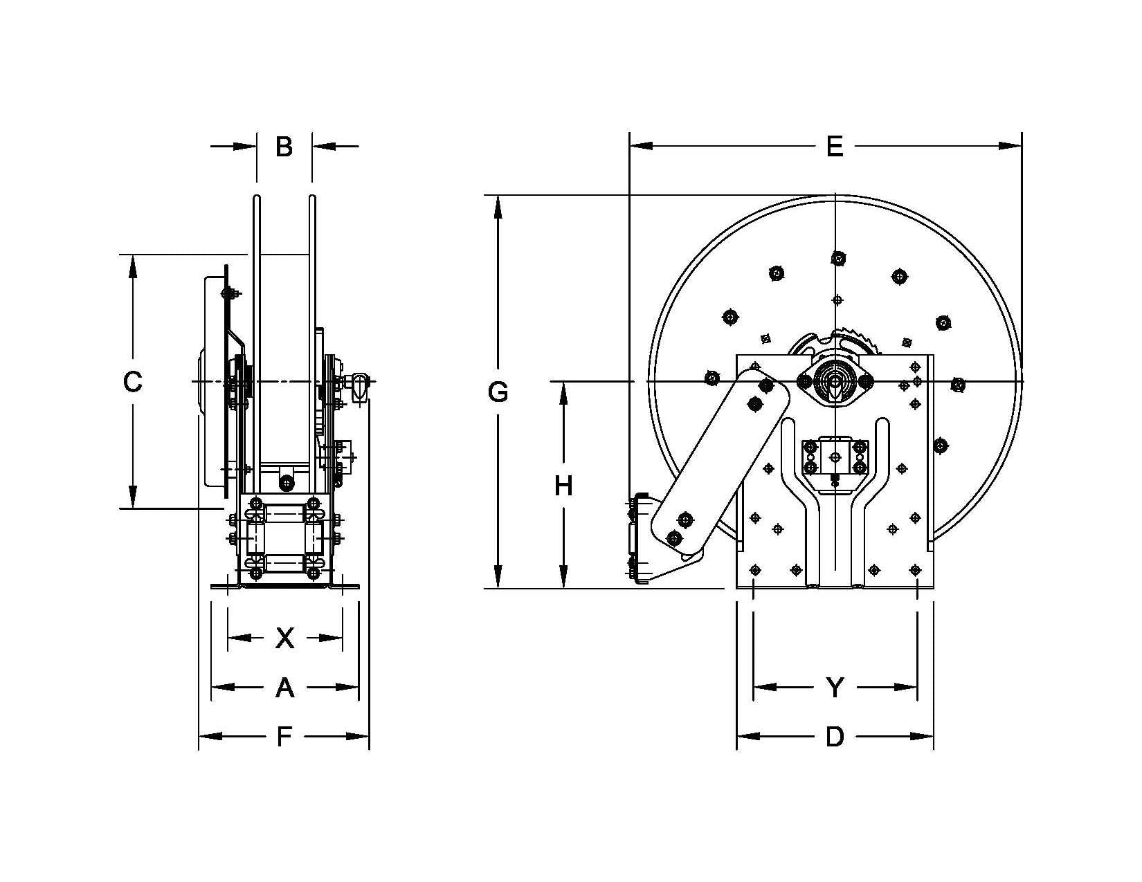 Hannay Reel N515-23-24-15.5J | Hose & Cable Reel | 1/4" Buna Su Swl, 1/4" F Riser With Access Hole, Spec Roller Position – Durable Industrial Hose Reel