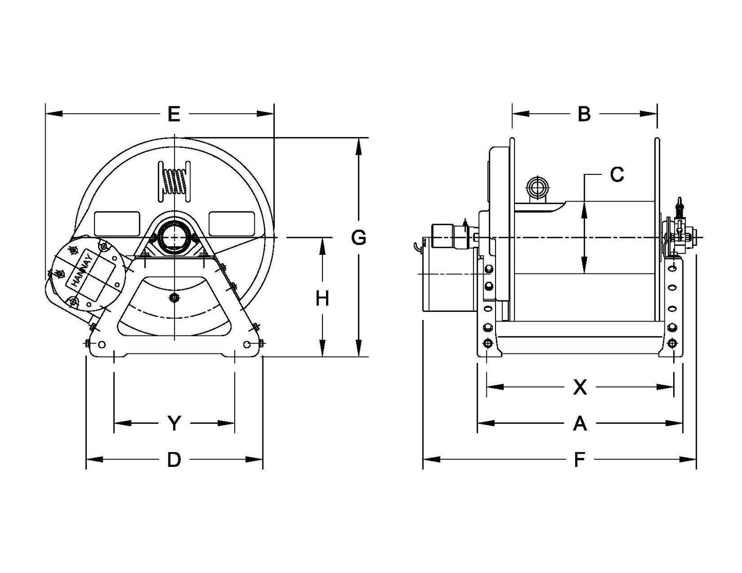 Hannay Reel E4018-17-18 | Hose & Cable Reel | 12V, 227 Meter Capacity, Viton Seals, Strap Brake – Durable Industrial Grade Reel