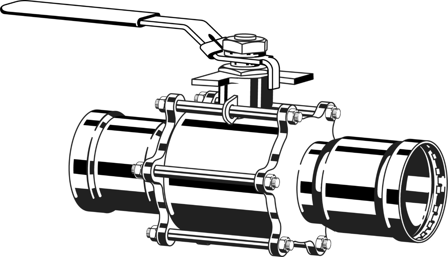 Viega Megapress 304 Fkm 3 – Piece Ball Valve 316 Stainless Steel Valve/304 Stainless Steel Press Ends – 3 × 3 | Viega MegaPress System (SKU: 86655)