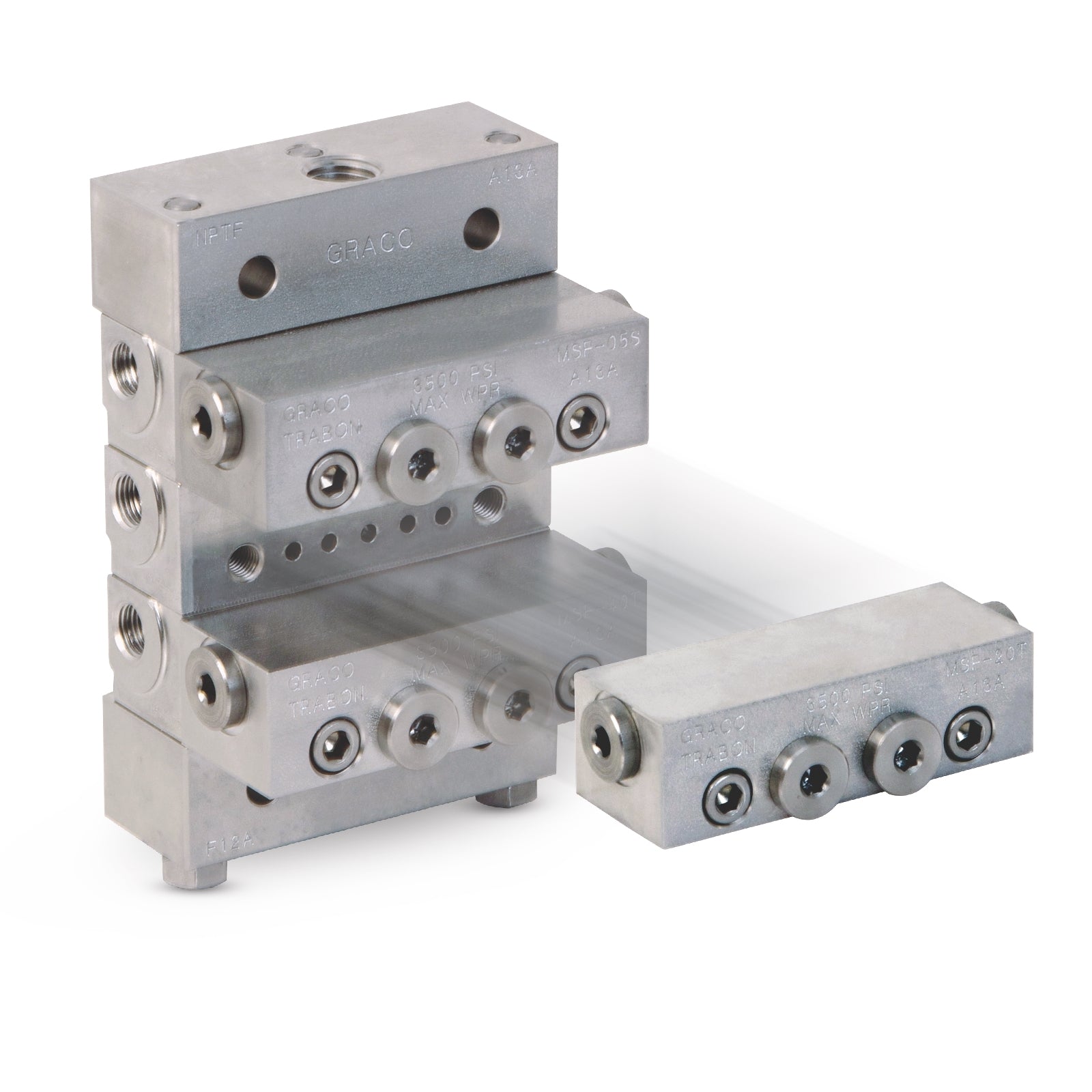 GRACO Trabon® MSP Stainless Steel Divider Valve – 5 Section Base Plate Assembly, NPSF (Part No. 24N384)