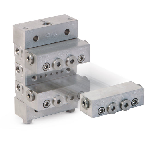 GRACO Trabon® MSP Stainless Steel Divider Valve – 7 Section Base Plate Assembly, BSPP (Part No. 24N392)