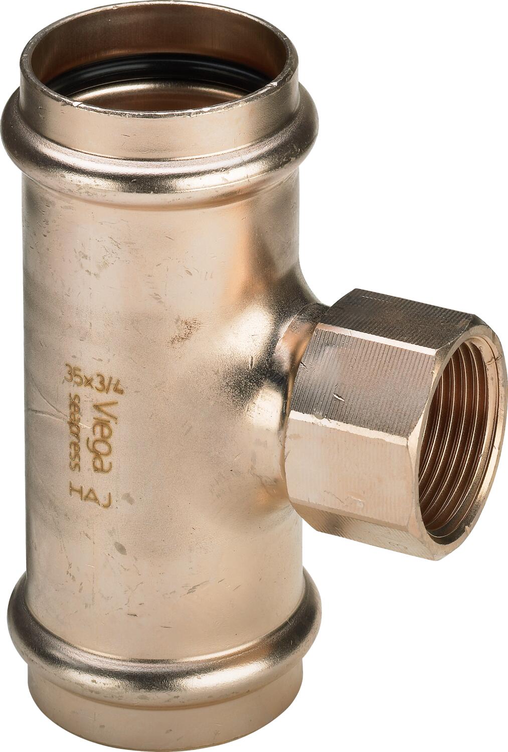 Seapress Tee – Cunife 90/10, 35mm Press × Rp 3/4" (bspt Female Thread) × 35mm Press | Viega Seapress Metric Press System | Viega SeaPress System (SKU: 453749)