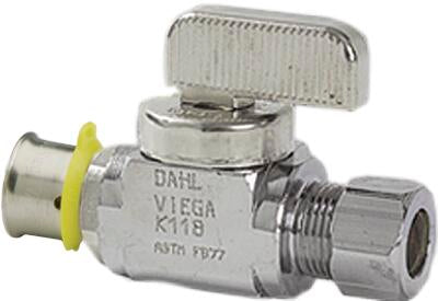 Viega Pureflow Press Stop Valve Nickel – Plated Brass Cts: 1/4" – 3/8" | Viega ProPress System (SKU: 94023)