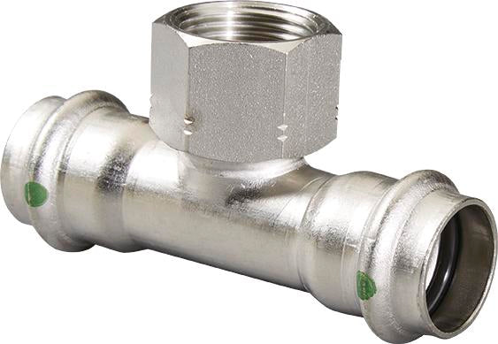 Viega Propress Reducing Tee 316 Stainless Steel Fpt: 3/4" – 2 × 2 | Viega ProPress Stainless System (SKU: 80930)