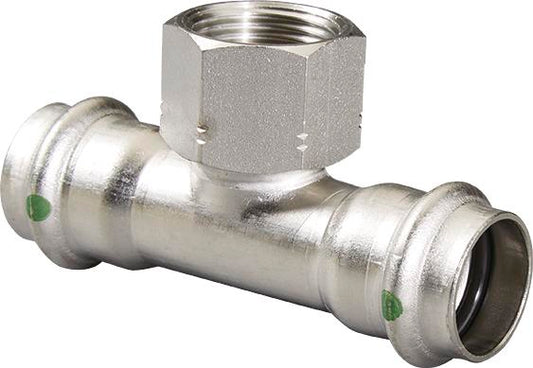 Viega Propress Reducing Tee 316 Stainless Steel Fpt: 3/4" – 11/2 × 11/2 | Viega ProPress Stainless System (SKU: 80900)