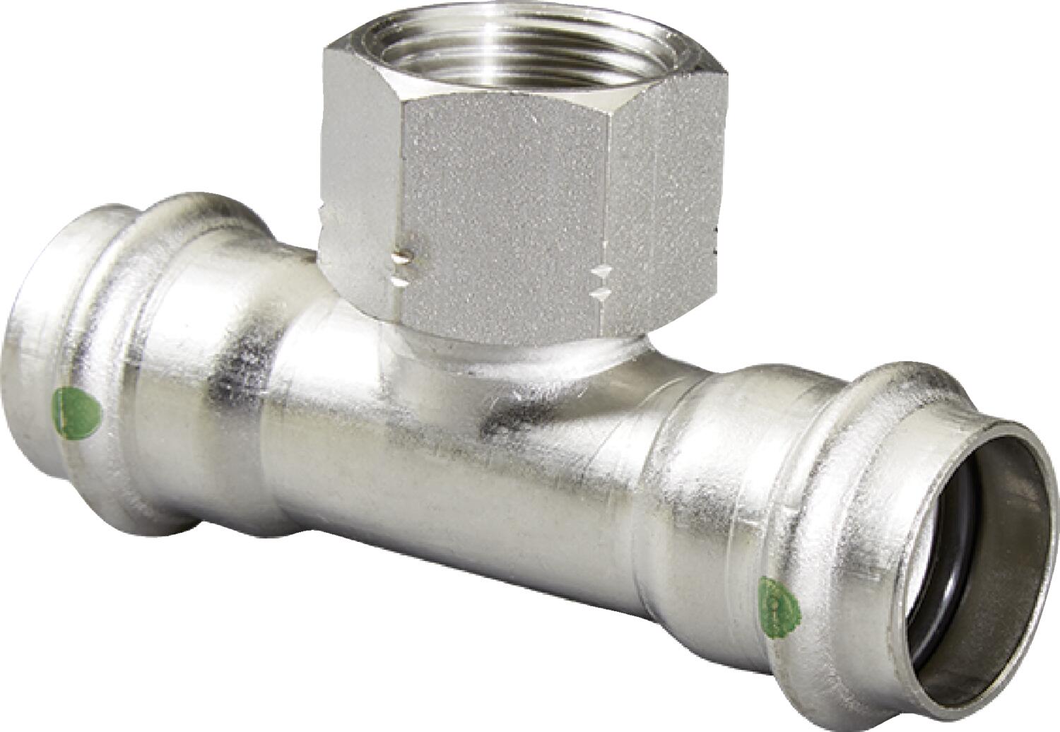 Viega Propress Reducing Tee 316 Stainless Steel Fpt: 3/4" – 11/2 × 11/2 | Viega ProPress Stainless System (SKU: 80900)