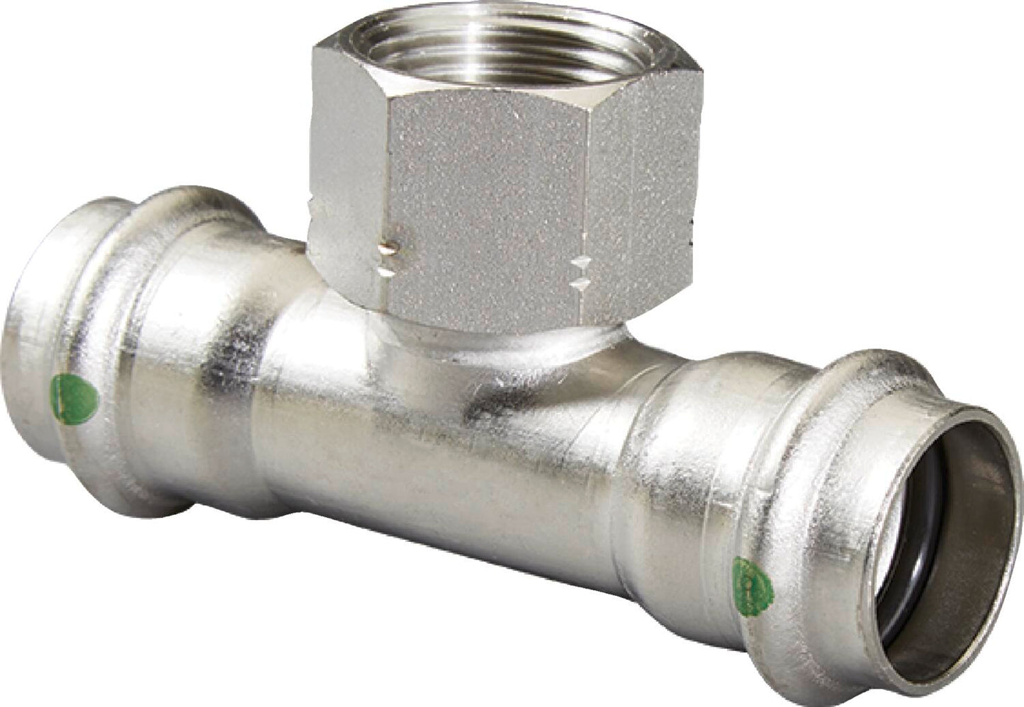 Viega Propress Reducing Tee 316 Stainless Steel Fpt: 1/2" – 11/2 × 11/2 | Viega ProPress Stainless System (SKU: 80890)