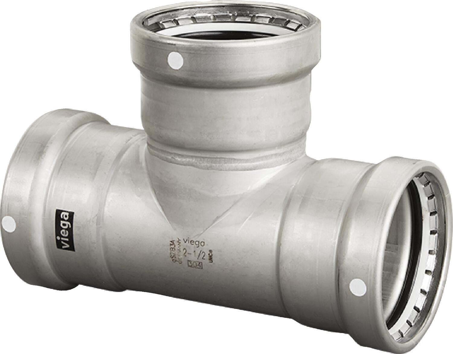 Viega Megapress Tee 304 Stainless Steel – 4 × 4 × 4 | Viega MegaPress System (SKU: 95570)