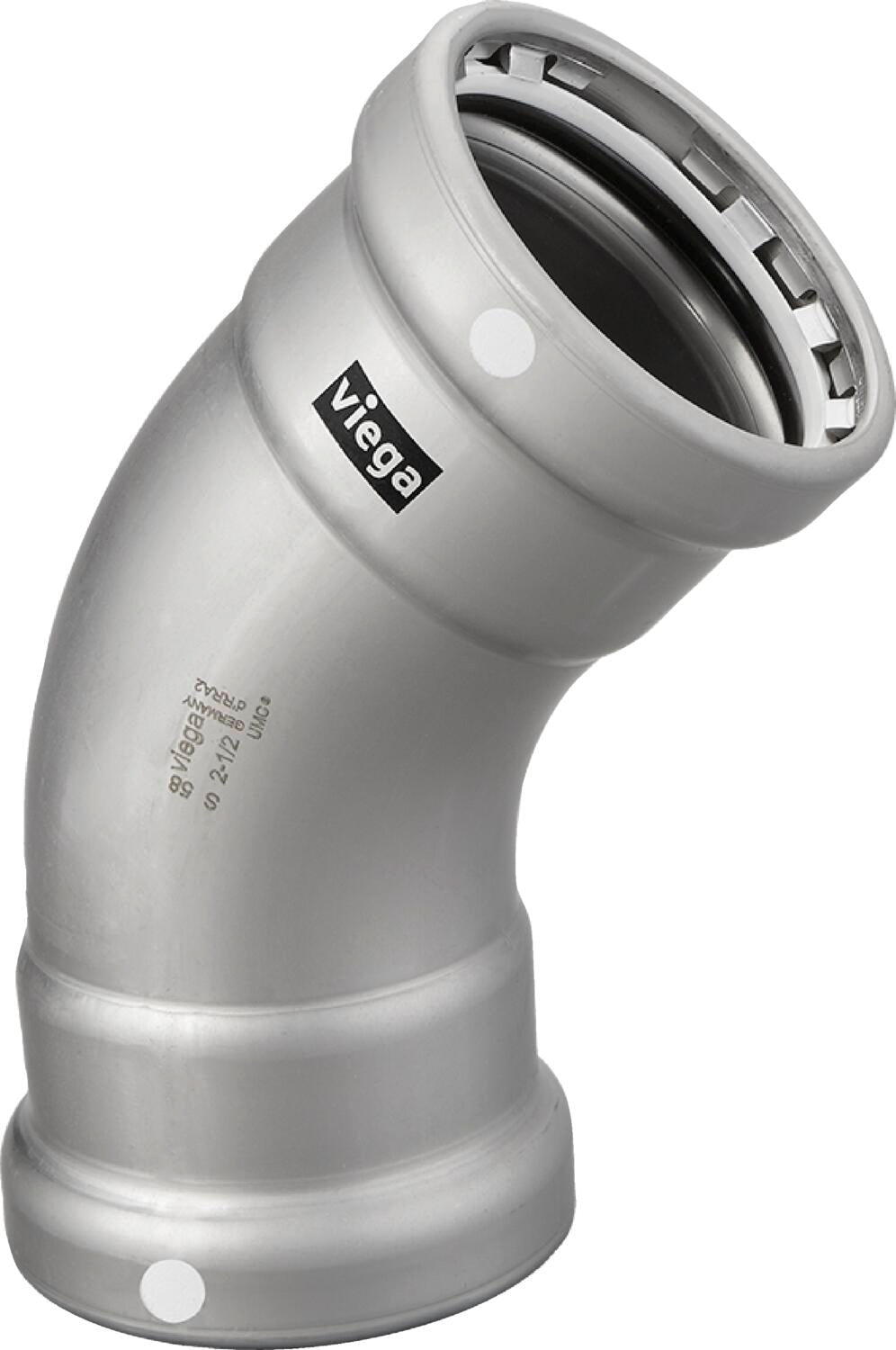 Viega Megapress 45° Elbow Carbon Steel Zinc – Nickel Coating – 21/2 × 21/2 | Viega MegaPress System (SKU: 26530)