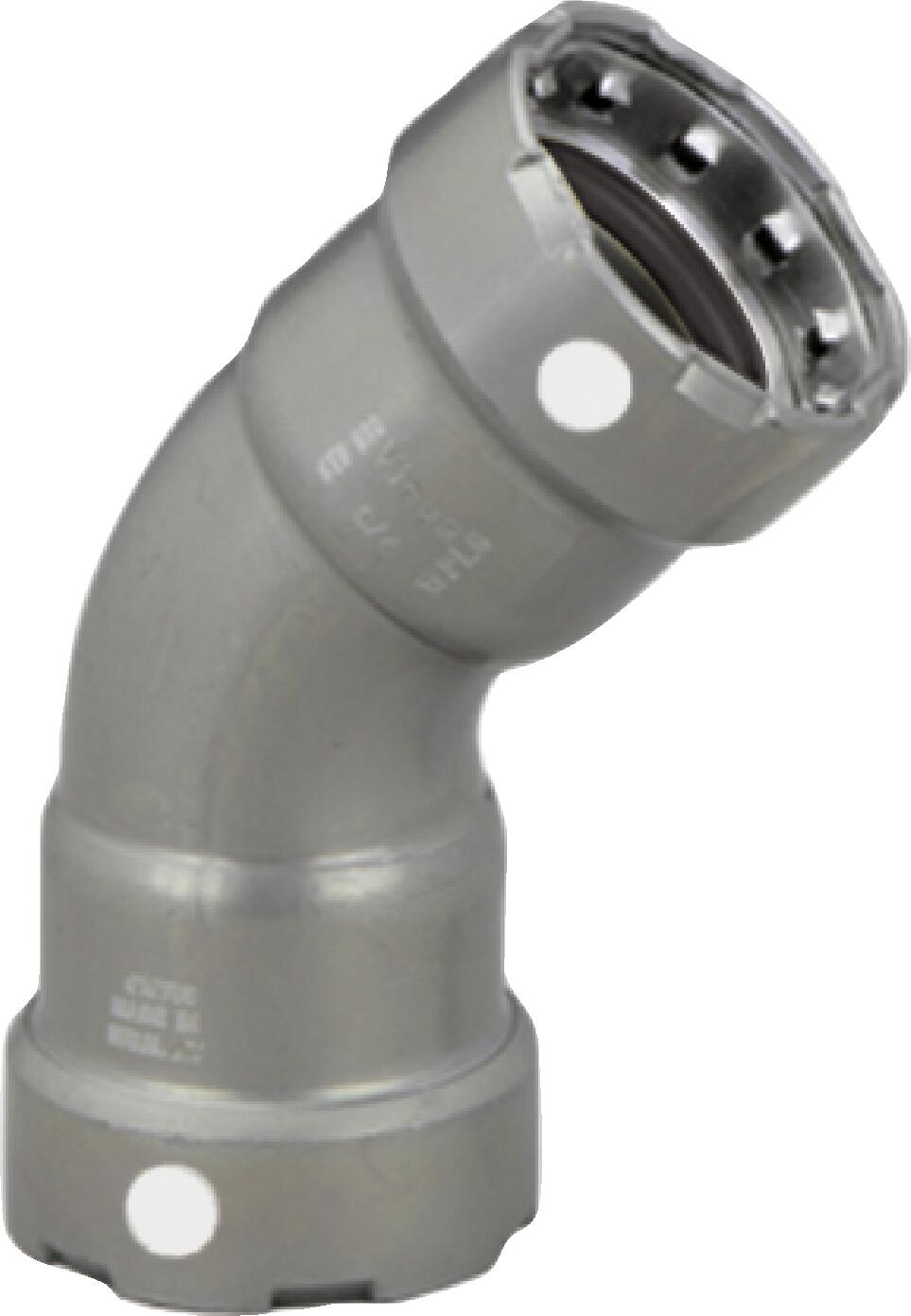 Viega Megapress 45° Elbow Carbon Steel Zinc – Nickel Coating – 11/4 × 11/4 | Viega MegaPress System (SKU: 84350)