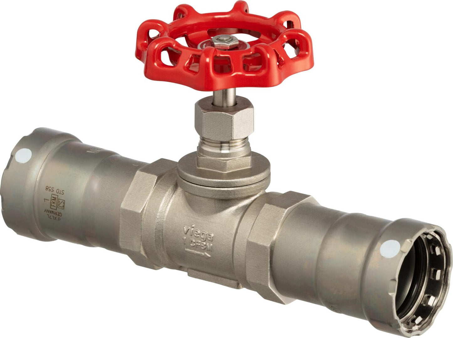 Viega Megapress Fkm Globe Valve, Stainless Steel 316, P1: 1¼; P2: 1¼ - Innoflo Solutions Inc.
