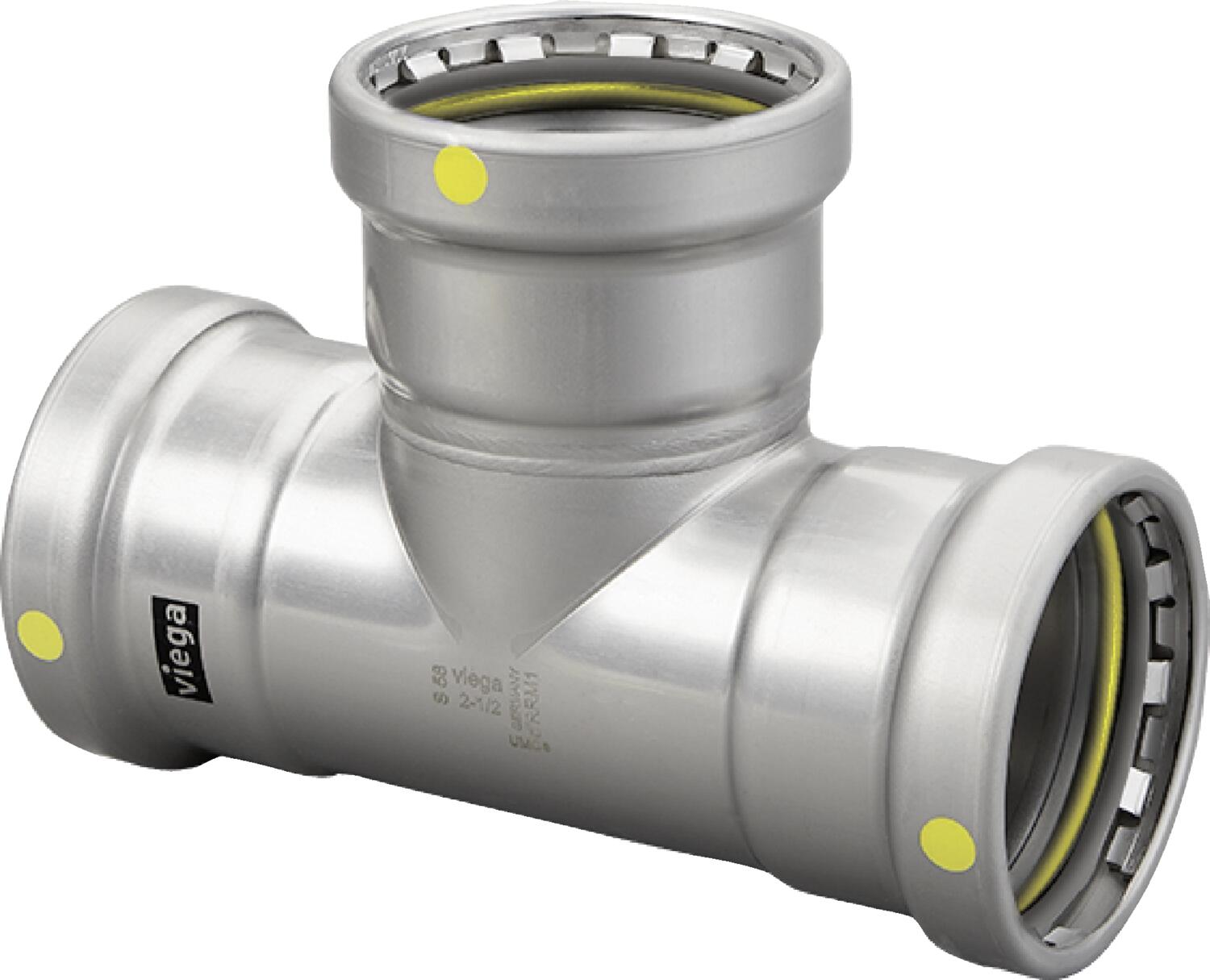 Viega Megapressg Tee Carbon Steel Zinc – Nickel Coating – 4 × 4 × 11/2 | Viega MegaPressG System (SKU: 28705)