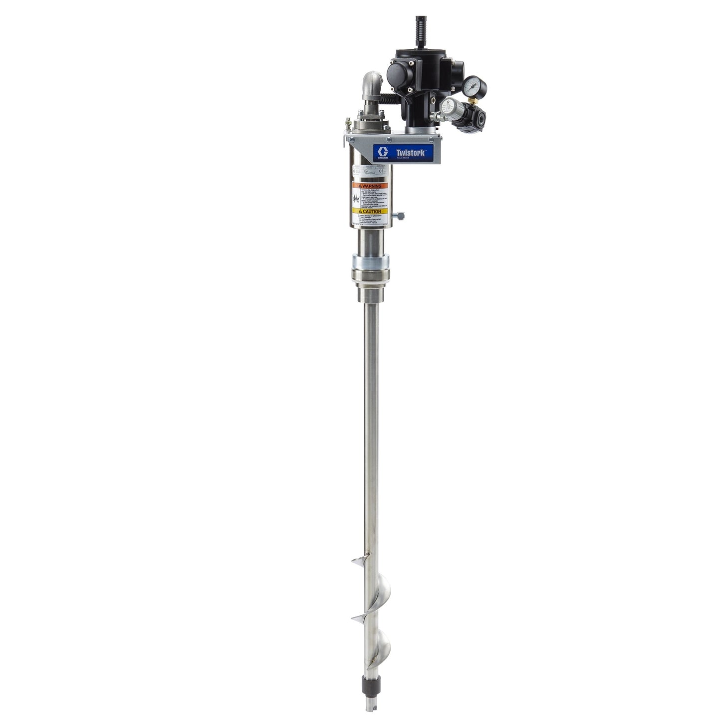 GRACO Twistork Helix Mixer with Suction Feature – Stainless Steel, Bung Mount, Belt Drive (Part No. 25C532)