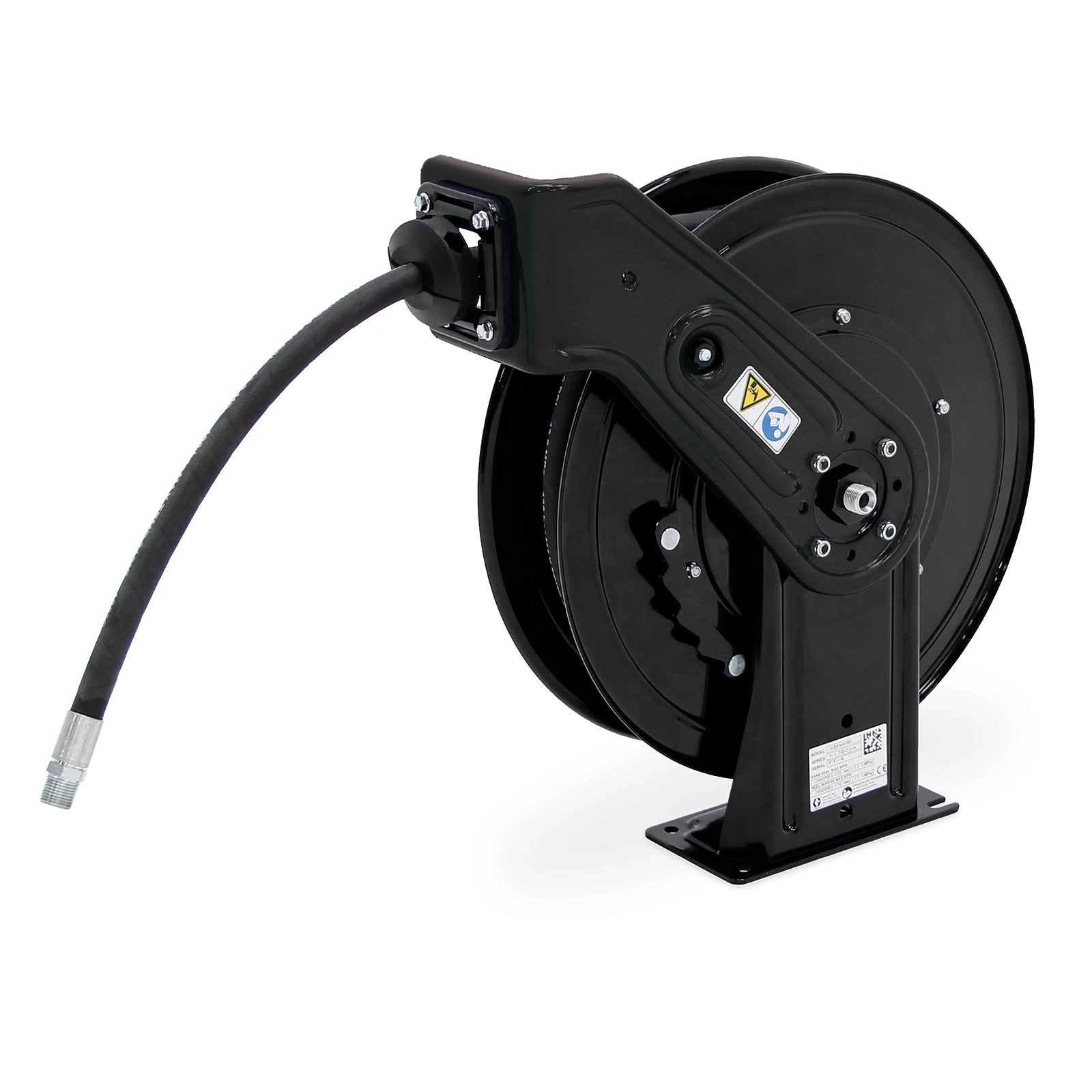 GRACO SDX™ 20 Oil Hose Reel, 1/2 in (13 mm) Inlet, 1/2 in X 50 ft (13 mm X 15 m) Hose, NPT, Overhead Mount, Black (Part No. SDM65D)