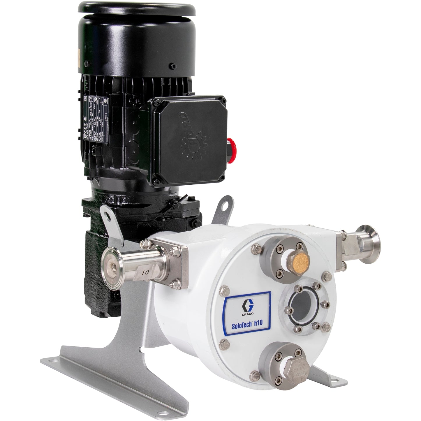GRACO SoloTech™ h10 Peristaltic Pump, 0.75 hp AC motor with high-speed gear reducer, .11-.67 gpm, FDA Nitrile Hose, SST Sanitary Clamp Barb (Part No. 19D110)