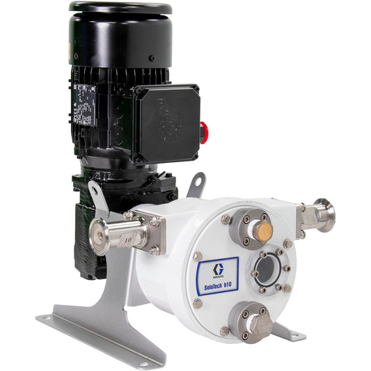 GRACO SoloTech™ h10 Peristaltic Pump, 0.75 hp AC motor with high-speed gear reducer, .11-.67 gpm, FDA Nitrile Hose, SST Sanitary Clamp Barb (Part No. 19D110)