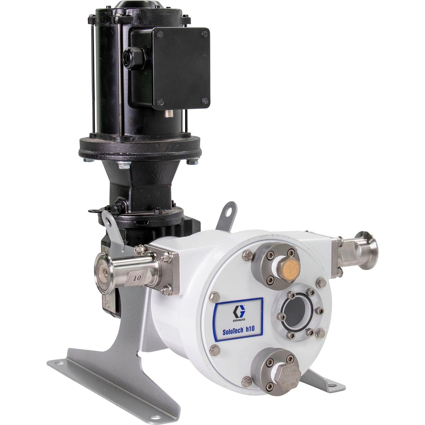 GRACO SoloTech™ h10 Peristaltic Pump, 1 hp BLDC motor with gear reducer, .01-.67 gpm, FDA Nitrile Hose, SST Sanitary Clamp Barb (Part No. 19D101)