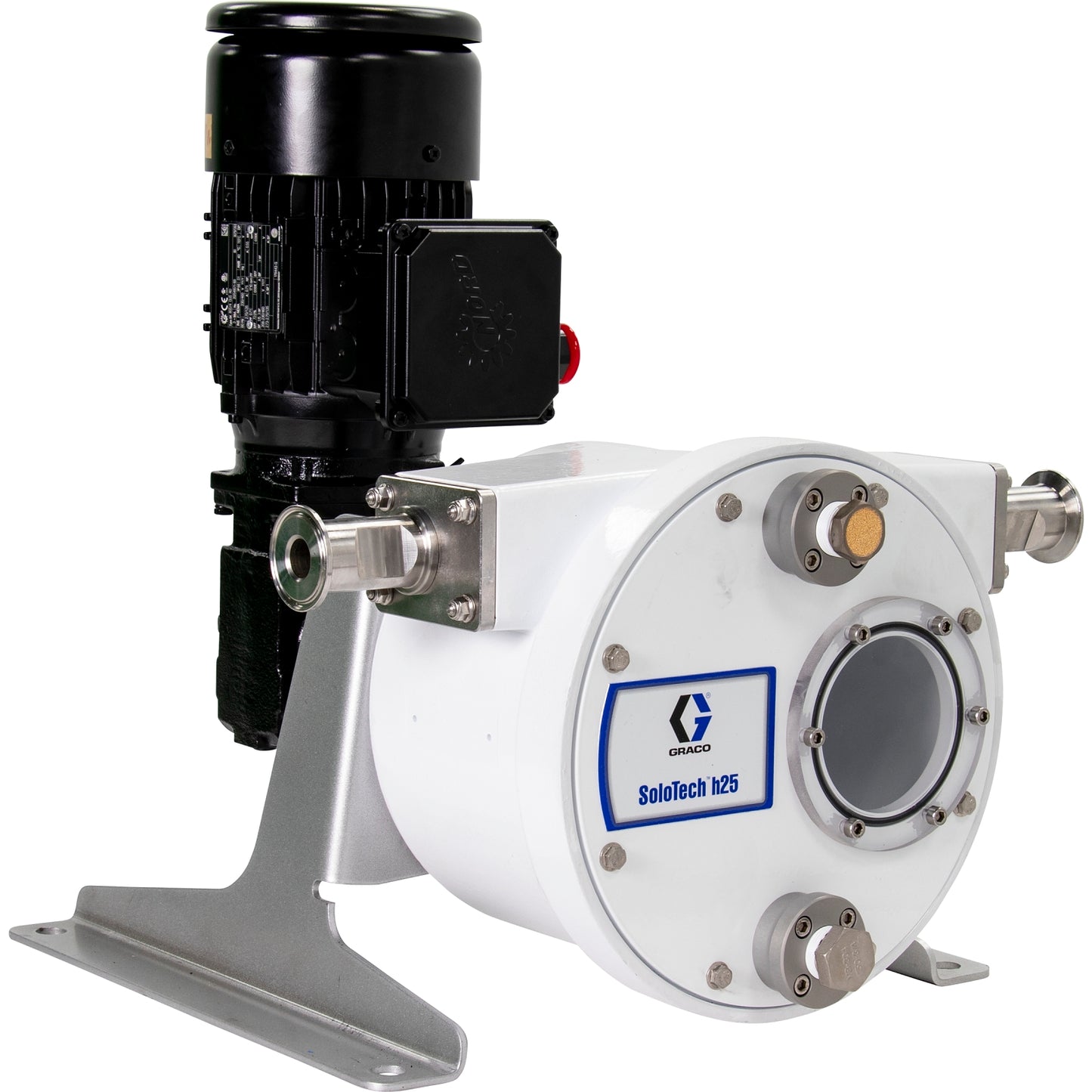GRACO SoloTech™ h25 Peristaltic Pump, 0.75 hp AC motor with high-speed gear reducer, .89-5.34 gpm, FDA Nitrile Hose, SST Sanitary Clamp Barb (Part No. 19C735)