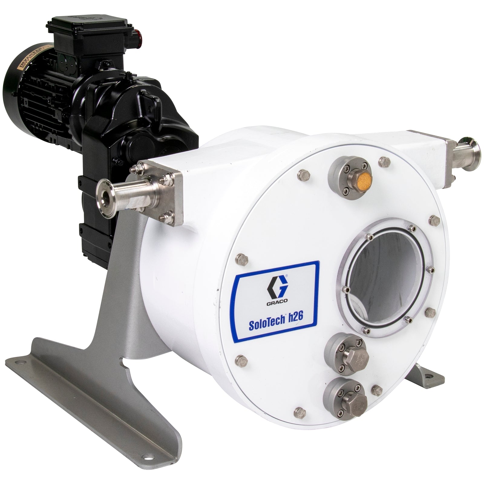 GRACO SoloTech™ h26 Peristaltic Pump, 0.3 hp AC Motor, 0.23–1.4 gpm, FDA Nitrile Hose, SST Sanitary Clamp Barb (Part No. 19D098)
