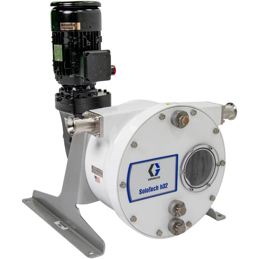 GRACO SoloTech™ h32 Peristaltic Pump, 0.5 hp AC motor with low-speed gear reducer, .37-2.2 gpm, FDA Nitrile Hose, SST Sanitary Clamp Barb (Part No. 19D082)