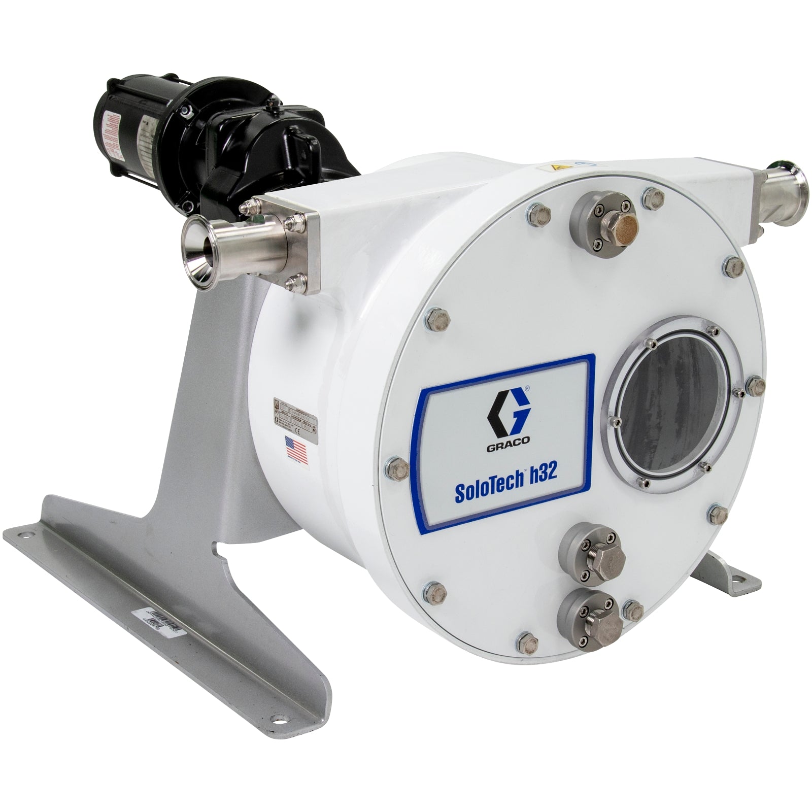 GRACO SoloTech™ h32 Peristaltic Pump, 2.2 hp BLDC Motor with Gear Reducer, .5-18 gpm, FDA Nitrile Hose, SST Sanitary Clamp Barb (Part No. 19D079)