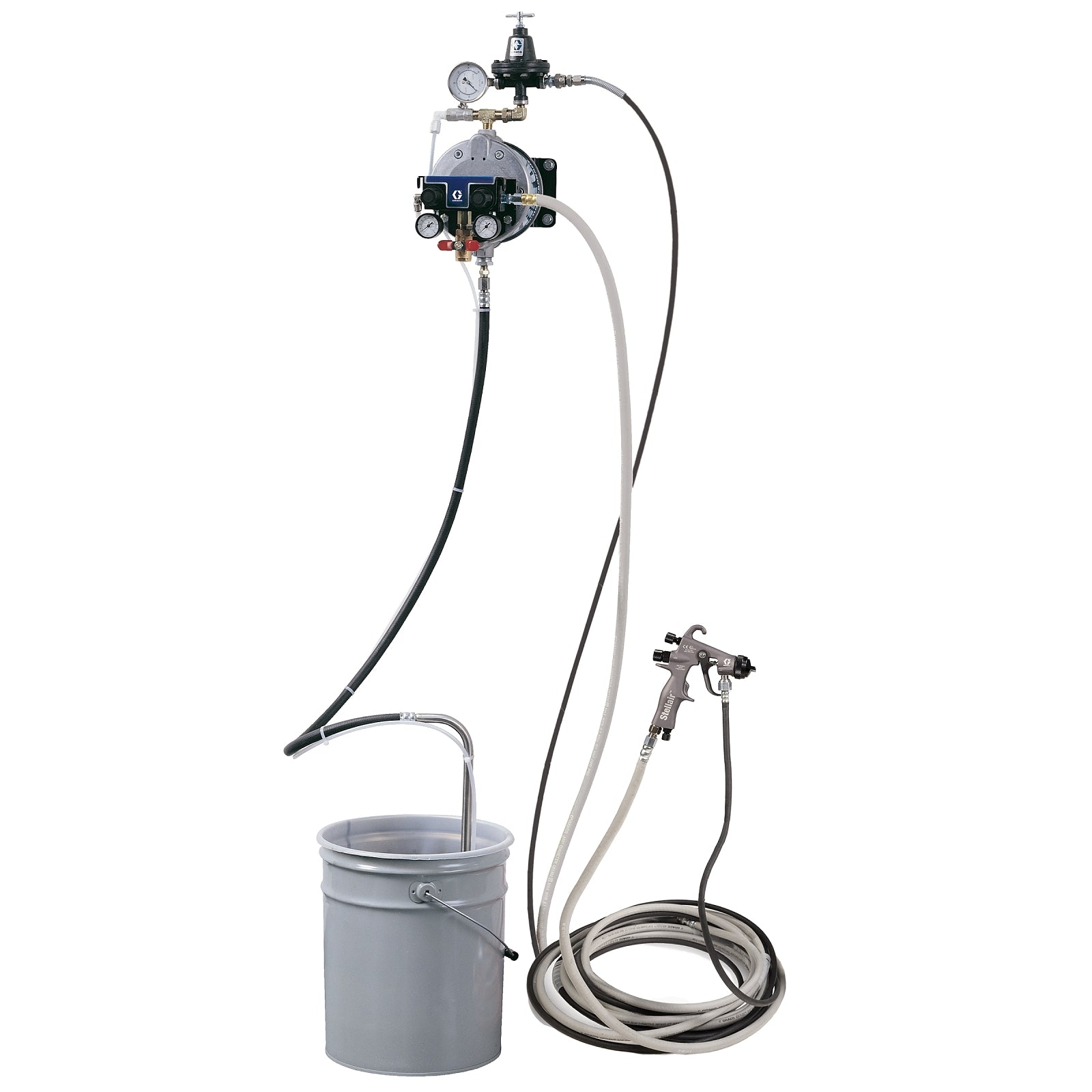 GRACO Triton SST Spray Package, Wall, 100 psi Regulator, Air & Fluid Hoses, Stellair HVLP Gun .055 in (1.4 mm) Nozzle for Metal Applications (Part No. 233492)