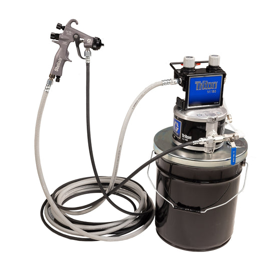 GRACO Triton SST Spray Package, Pail, 100 psi Regulator, Suction, Air & Fluid Hoses, Stellair HVLP Gun .055 in (1.4 mm) Nozzle, Metal Applications (Part No. 233471)